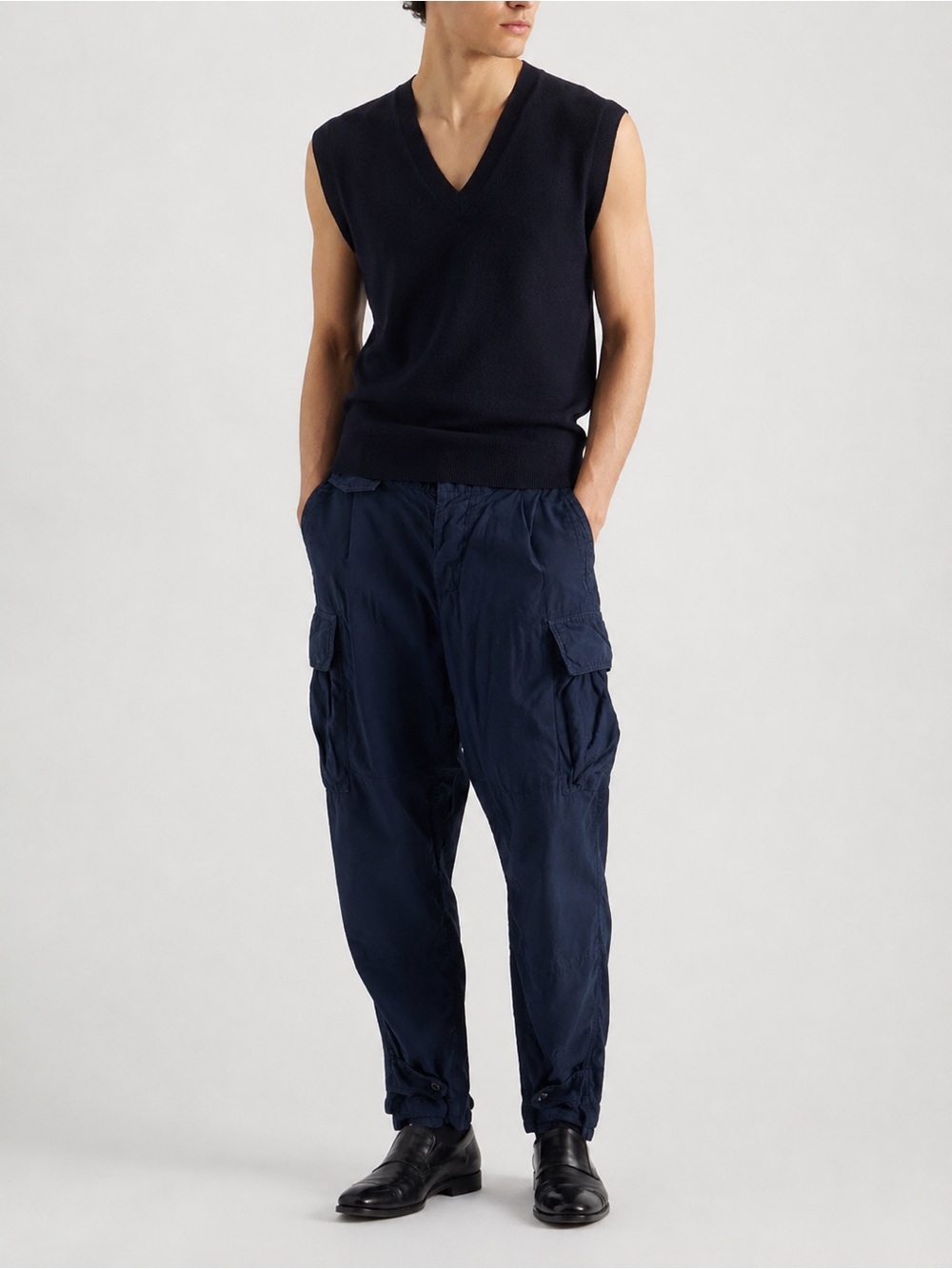 Dries Van Noten Navy Blue Multi Pocket Military Cargo Pant Utility Silk Cotton
